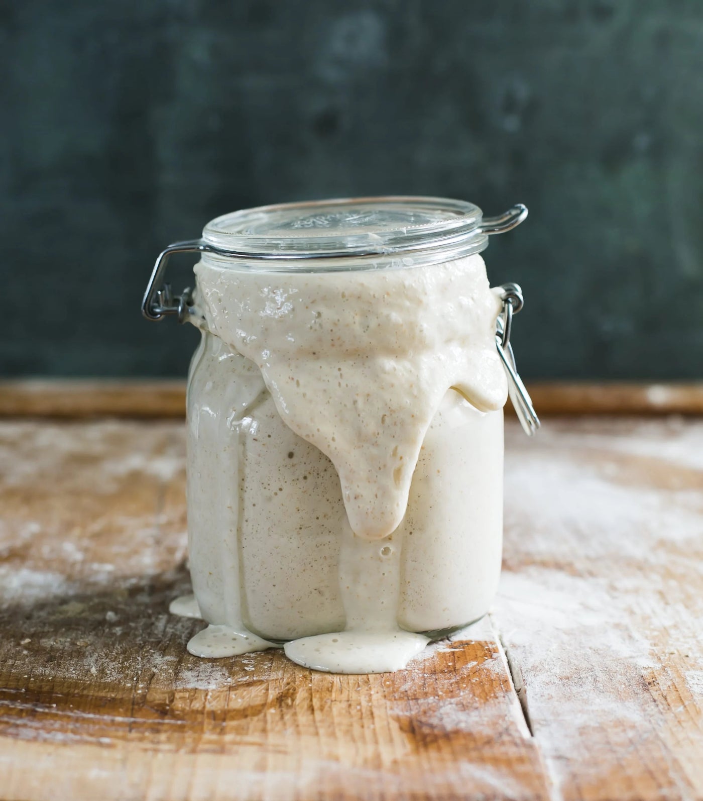 BATCH sourdough starter, actively fermenting in a jar